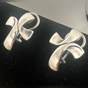 JAMES AVERY Sterling Silver Ribbon Cross Pierced Earrings; Omega Backs; RETIRED